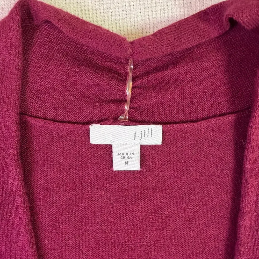 J. Jill Burgundy Cross Wrap Surplice Sweater Women's M Silk Wool Blend Classic